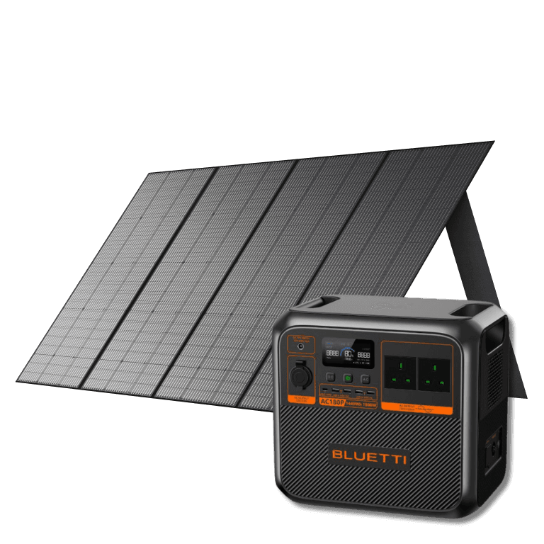 Bluetti AC180P portable power station with PV350 solar panel bundle for off-grid and home backup power