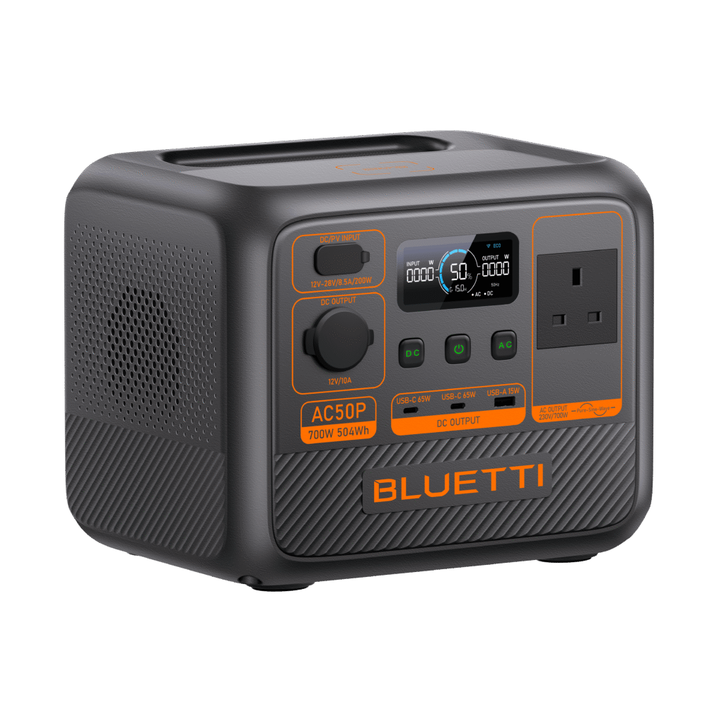 BLUETTI AC50P 504Wh portable power station angled product view