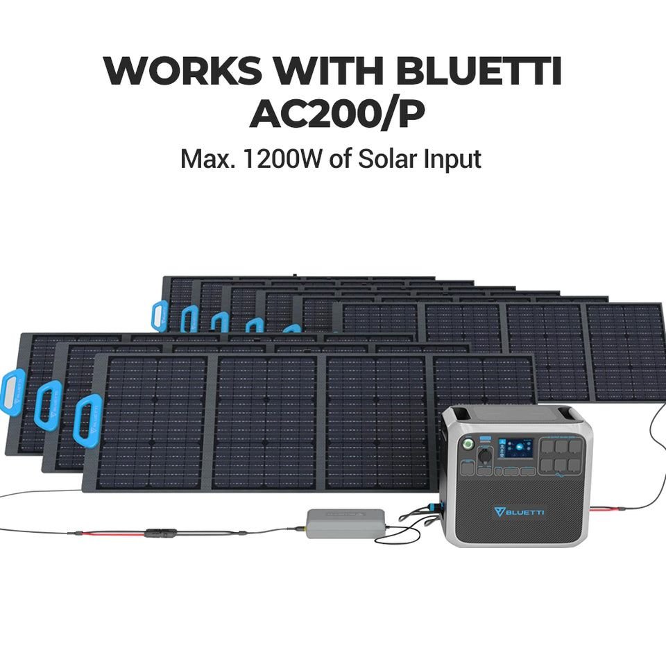 BLUETTI D050S connected to solar panels and AC200P