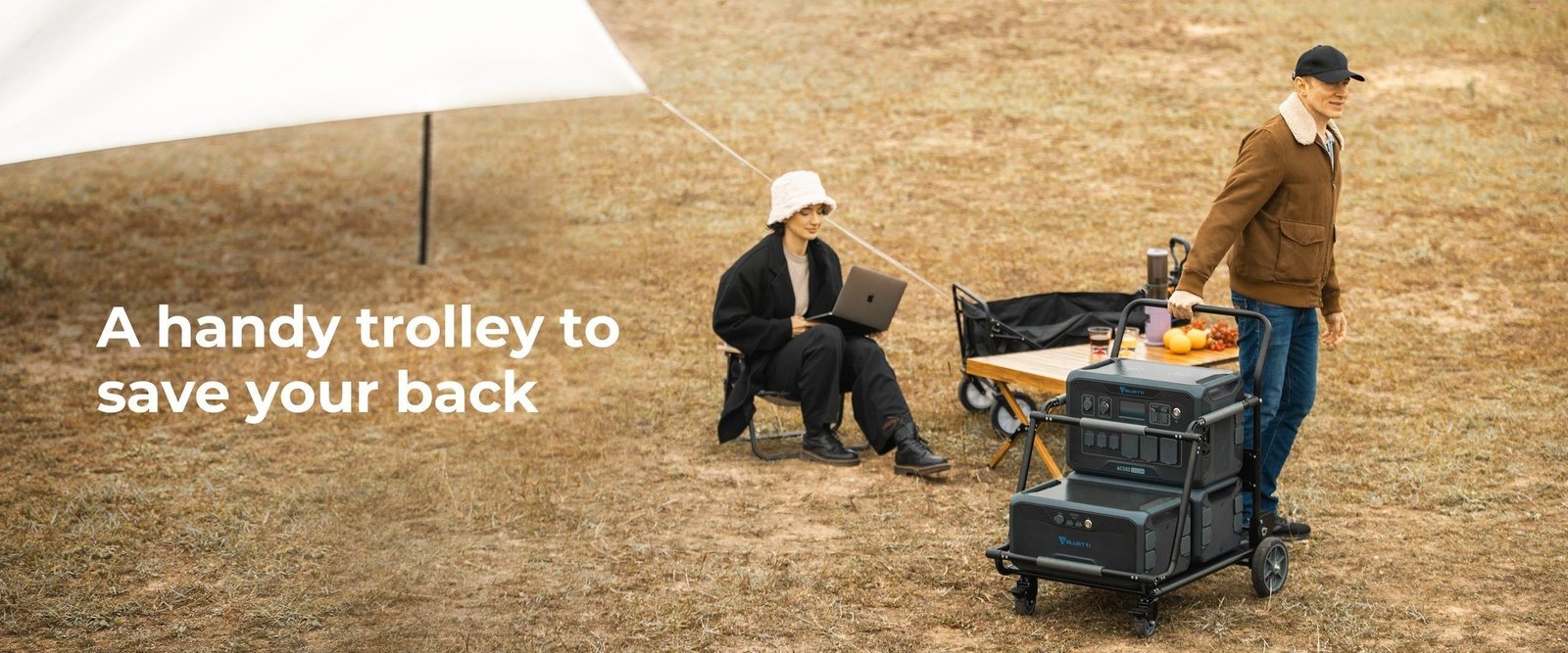 BLUETTI folding trolley cart in outdoor use