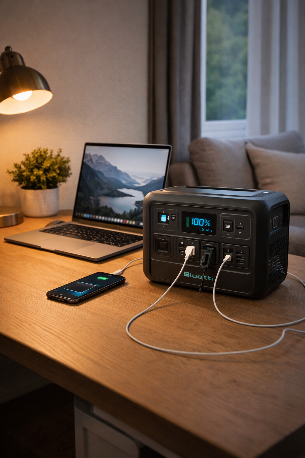 Portable power station in a home office