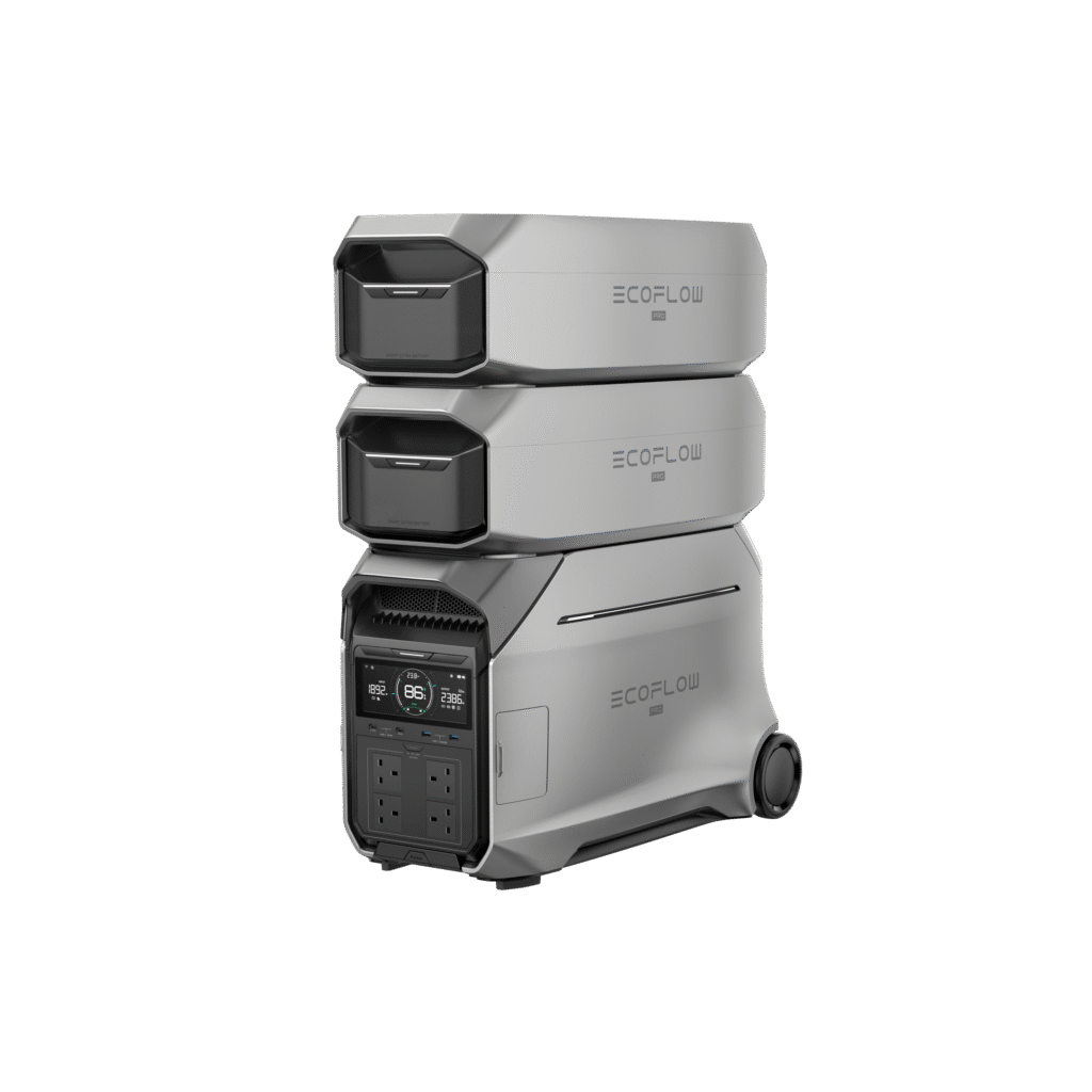 Two EcoFlow DELTA Pro 3 Smart Extra Batteries connected to DELTA Pro 3