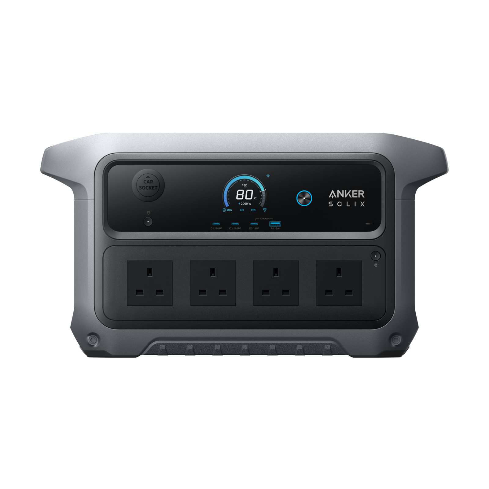 Anker SOLIX C2000 Gen 2 portable power station front view with UK sockets