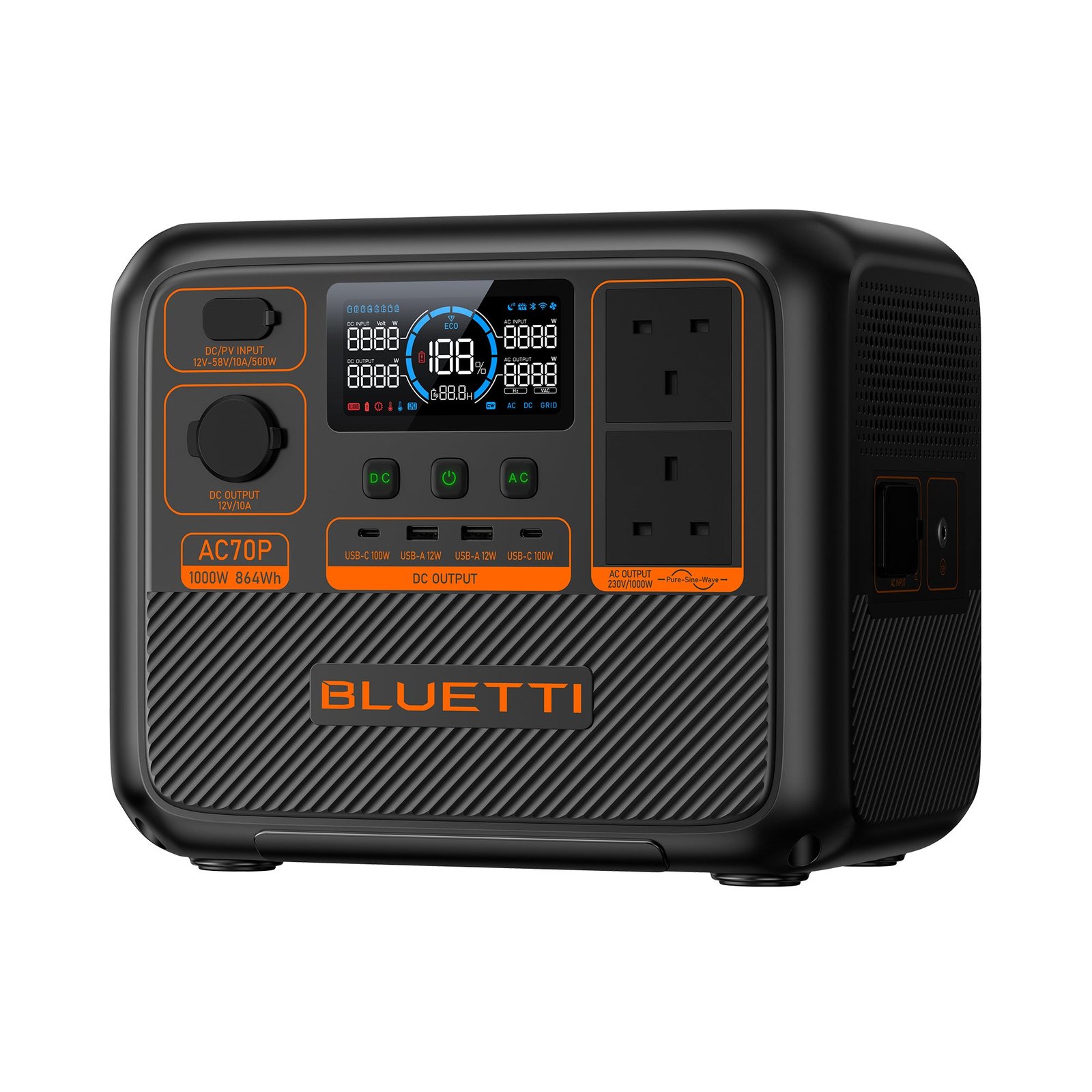 BLUETTI AC70P portable power station side view